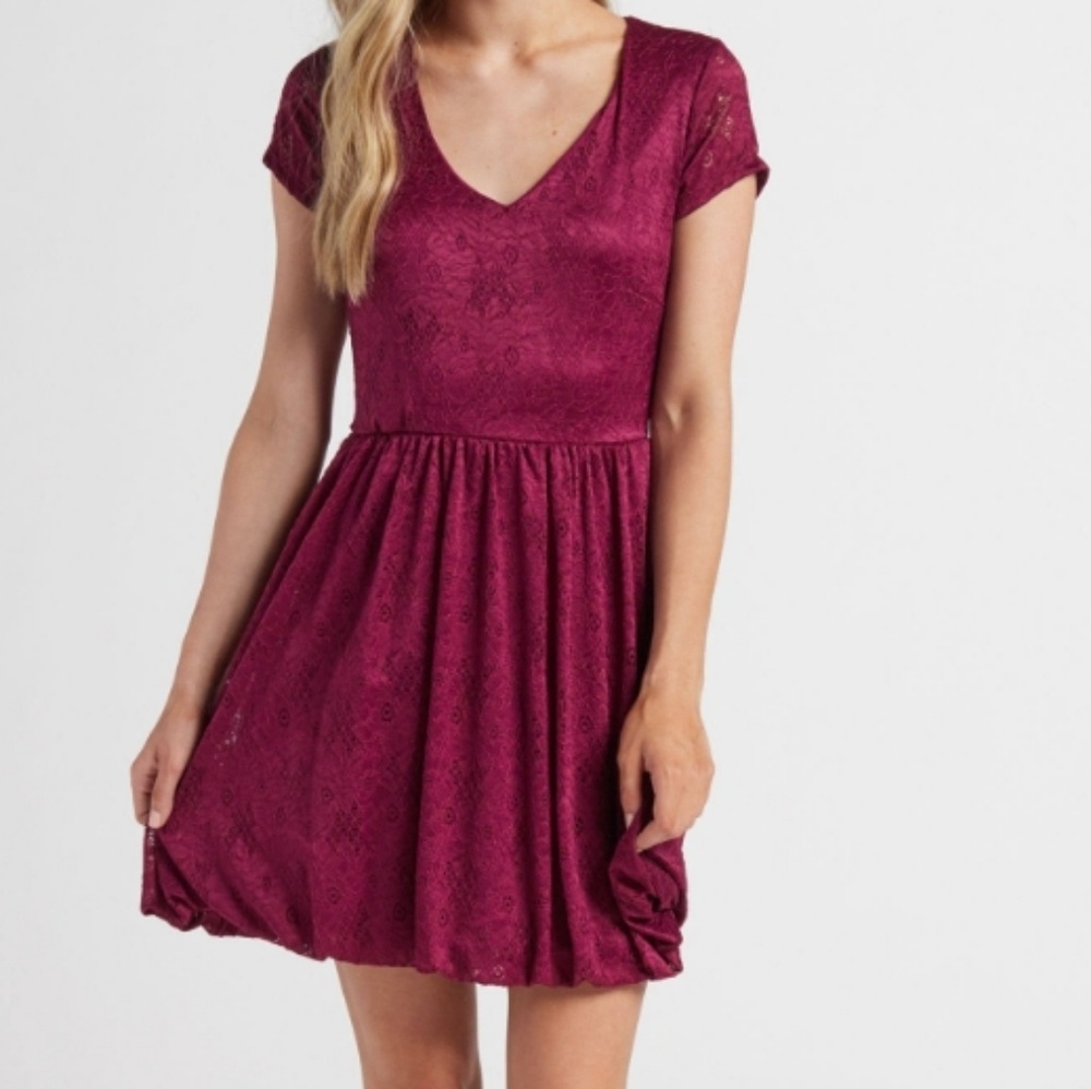 * Sequin Hearts Lace Bubble Dress Raspberry Maroon